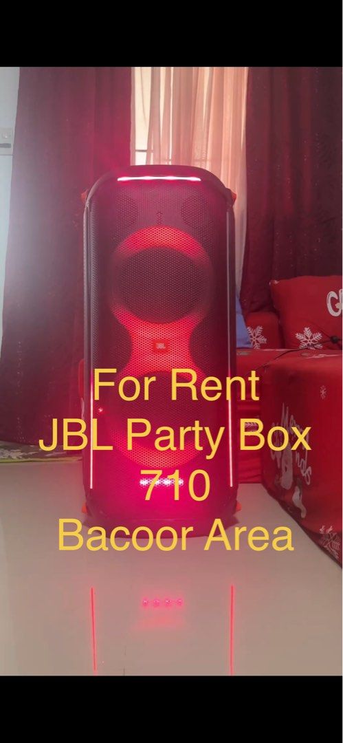 JBL PartyBox 710 - For Rent - Bacoor Area (Category: Soundbars, Speakers & Amplifiers) located in Bacoor. Submitted by mar0009 (Listing ID 1410054215, Image 1). Description: JBL PARTYBOX 710 FOR RENT — BACOOR AREA Looking for powerful, high-quality sound for your next event? Rent the JBL PartyBox 710 — perfect for birthdays, parties, gatherings, karaoke, and outdoor events! RENTAL RATES • 5 Hours: ₱799 • 12 Hours: ₱1,399 • 24 Hours: ₱2,000 INCLUS