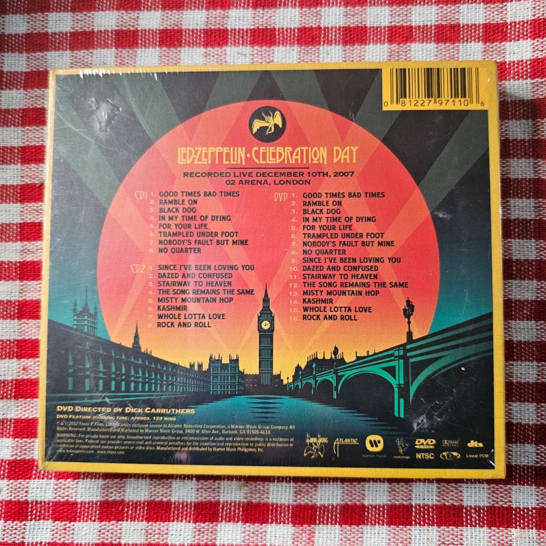 Led Zeppelin Celebration Day CD + DVD (Category: CDs & DVDs) located in Quezon City. Submitted by serefrenpaz (Listing ID 1410108517, Image 2). Description: Led Zeppelin Celebration Day DVD. Recorded live December 10th, 2007, at the O2 Arena, London. Features tracks like "Good Times Bad Times", "Black Dog", "Kashmir", and "Whole Lotta Love". Includes a DVD with the concert footage. The item is still sealed in its original packaging..