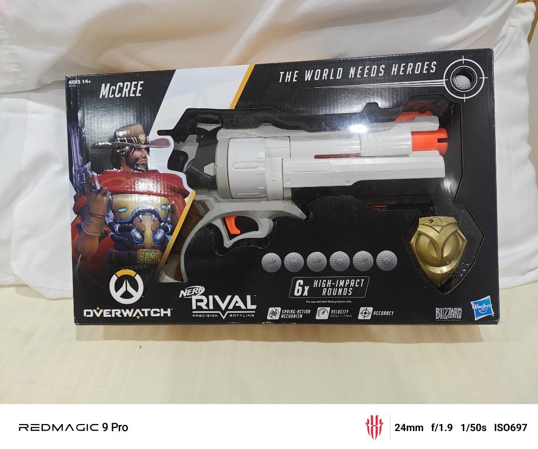 Nerf Rival Overwatch McCree Blaster (Category: Action & Battle Toys) located in Manila. Submitted by tochi090910 (Listing ID 1410135523, Image 1). Description: - Nerf Rival Overwatch McCree Blaster - Includes 6 high-impact rounds - Features the McCree design from Overwatch - Perfect for Overwatch fans - Fun for Nerf enthusiasts.