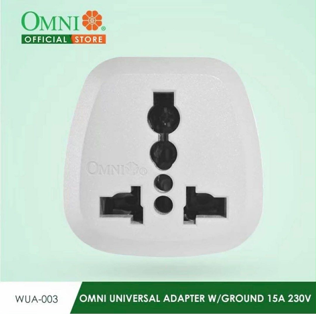 Omni WUA-003 Universal Adaptor w/ Ground (Category: Electrical, Adaptors & Sockets) located in Manila. Submitted by o.t.o_solar_xinmey_lighting (Listing ID 1410057687, Image 1). Description: •15A , 250V.