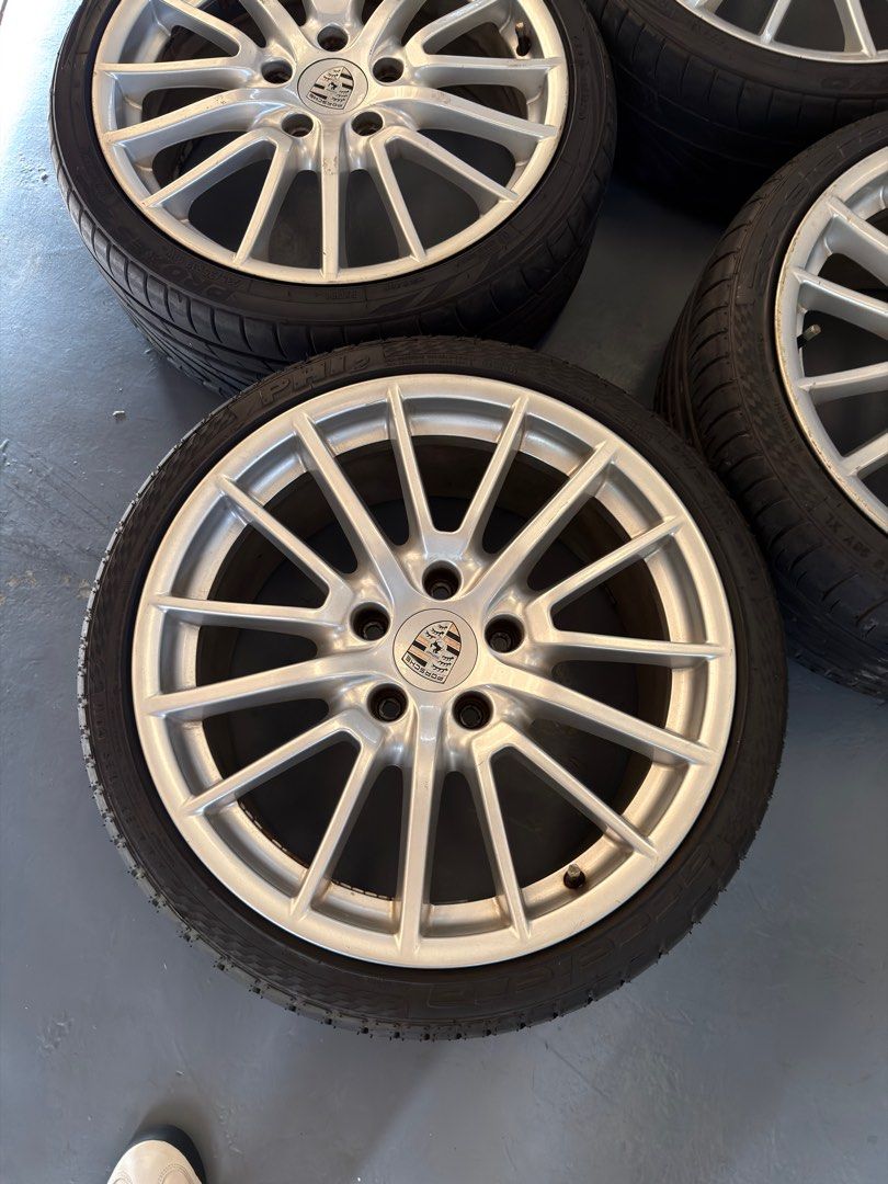 Original Porsche design sport wheels (Category: Mags and Tires) located in Muntinlupa City. Submitted by daimler (Listing ID 1410108321, Image 2). Description: ⚠️Available ⚠️ Original Porsche Sport Design Wheels Rims C2S will fit 997 carrera s 996 carrera carrera 4 Porsche Boxster Porsche Cayman Front Wheel Size: 8.0JX 19 Offset: 57mm Rear Wheel Size: 9.5 JX 19 Offset: 46mm Free tires still thick 85k 🤙09176258168.