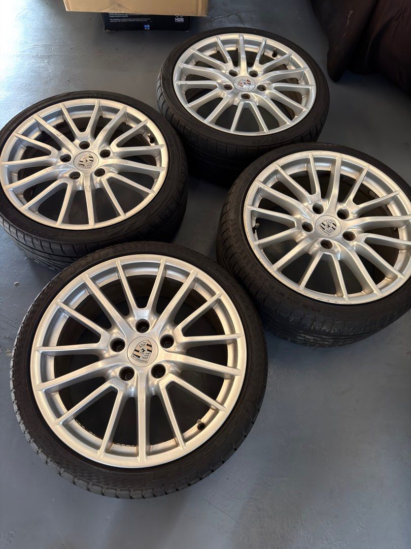 Original Porsche design sport wheels (Category: Mags and Tires) located in Muntinlupa City. Submitted by daimler (Listing ID 1410108321, Image 1). Description: ⚠️Available ⚠️ Original Porsche Sport Design Wheels Rims C2S will fit 997 carrera s 996 carrera carrera 4 Porsche Boxster Porsche Cayman Front Wheel Size: 8.0JX 19 Offset: 57mm Rear Wheel Size: 9.5 JX 19 Offset: 46mm Free tires still thick 85k 🤙09176258168.