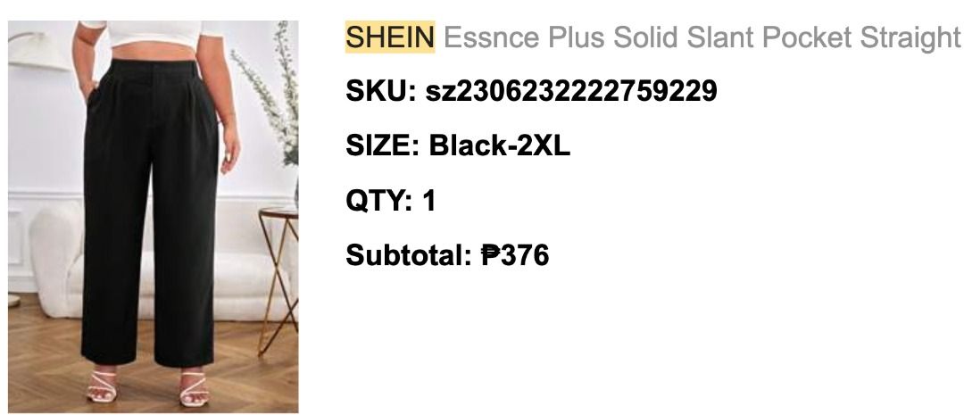 Shein Curve Black Pants 2XL (Category: Other Bottoms) located in Pasig City. Submitted by thea.ab (Listing ID 1410036649, Image 1). Description: ✨ NEVER USED [too big for me] - Shein Curve black pants - Size: 2XL but still a big large for me then - Features: Elastic waistband and button closure - Material: Smooth, possibly satin-like fabric - Color: Solid black.