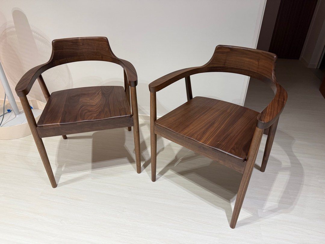 Solid Walnut Hiroshima Armchair (Category: Chairs) located in Singapore. Submitted by rylim88 (Listing ID 1410151912, Image 1). Description: -Price is per chair. - Solid North American Walnut wood - Retails for around CNY1000 per chair on Taobao excluding shipping costs. - I bought 6 chairs but my dinning table could only comfortably accommodate 4 of them..