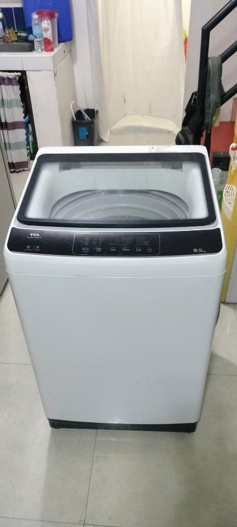 TCL Top Load Washing Machine 9.5kg (Category: Washing Machines and Dryers) located in Rodriguez. Submitted by swiftwolf-dfd7eb (Listing ID 1410076140, Image 3). Description: - TCL Top Load Washing Machine - 9.5kg Capacity - Multiple Wash Cycle Options - White Body - Black Control Panel and Top Lid - Model Number Visible.
