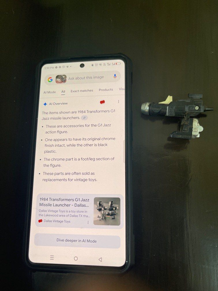 Transformers 1984 G1 Jazz missile Launcher (Category: Action & Battle Toys) located in Paranaque City. Submitted by kikosgarage (Listing ID 1410069293, Image 1). Description: Rare Vintage and Original from 1984 .