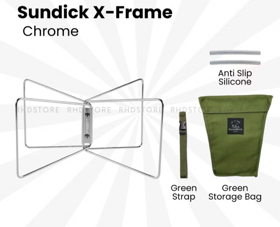 X-Frame Foldable Metal Stand (Category: Hiking & Camping) located in Nusajaya. Submitted by everylittle.things (Listing ID 1410149310, Image 1). Description: Used Once Like new condition, clean and well kept. Complete set with storage bag & accessories. Suitable for camping / outdoor use. The stand can support up to 100kg, can hold most cooler and storage box.