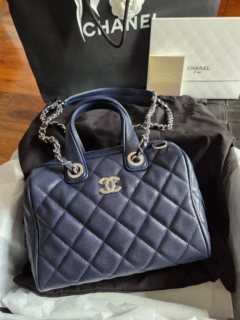 Bnew Chanel Bowler Small Navy GHW (Category: Luxury Bags & Wallets) located in Quezon City. Submitted by shop.mar.go (Listing ID 1410273723, Image 1). Description: bnew comes complete with receipt caviar in navy blue silver hardware microchip.