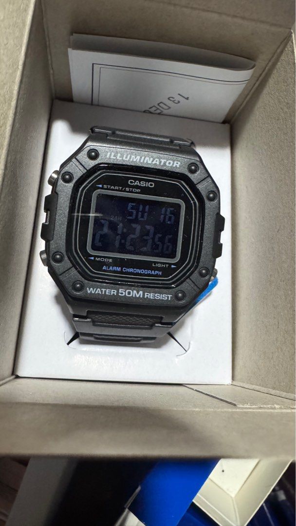 Casio Illuminator W-218H-1BVDF Digital Watch (Category: Men's Watches) located in Lumban. Submitted by storeriray. (Listing ID 1410327540, Image 2). Description: - Casio Illuminator Digital Watch - Features: - Stopwatch - Alarm - Chronograph - Water Resistance: 50 meters - Includes original box and tag - Model: W-218H-1BVDF.