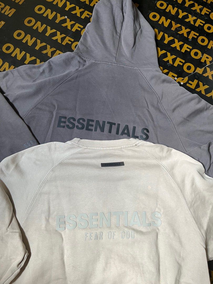 Essentials Aspack (Category: Coats, Jackets and Outerwear) located in Manila. Submitted by codearchivez (Listing ID 1410285921, Image 1). Description: ESSENTIALS ASPACK • Hoodie (XL) — Wala yung tali sa hood, not sure if ganyan talaga hehe • Crewneck (Boxy M-L) — Bleached stains and needs wash. .