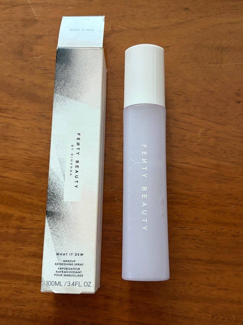FENTY B WHAT IT DEW MAKEUP REFRESHING SPRAY (Category: Face Care) located in San Juan City. Submitted by cashfrancefashioncosmetics_ph (Listing ID 1410206641, Image 1). Description: FENTY B WHAT IT DEW MAKEUP REFRESHING SPRAY 100ml.