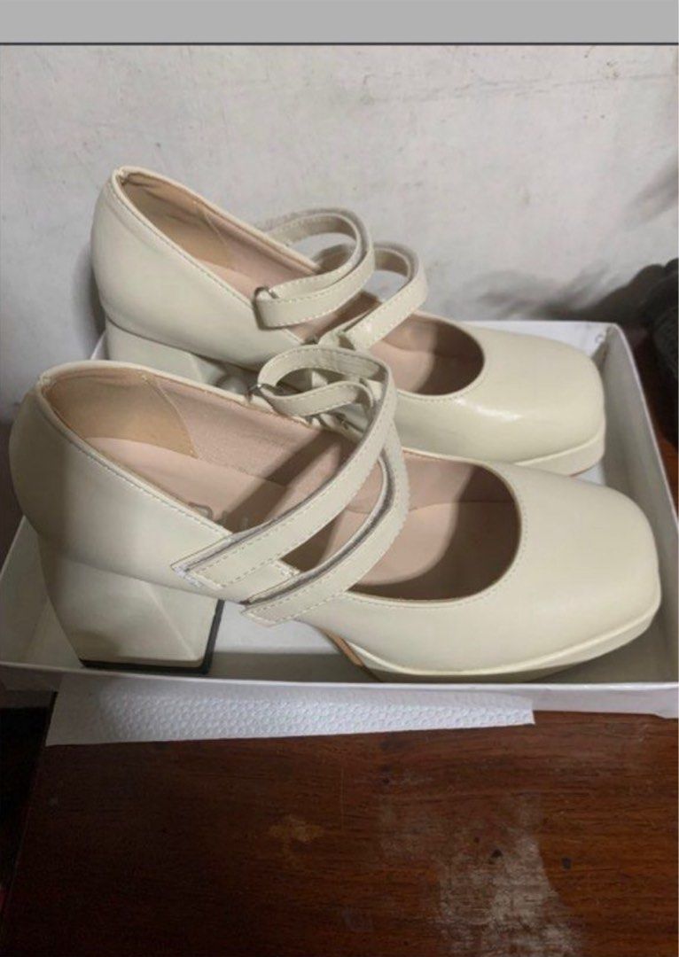 GURU Mary Jane Pump Heels - Beige (Category: Heels) located in Manila. Submitted by soleilstyle (Listing ID 1410214935, Image 3). Description: RFS: Too small for my feet The heels are 9cm high Light scratches on the shoes but they are not visible. Some stains can be removed by acetones. Still in good condition Includes: -shoes -box -leopard print insoles/cushion.