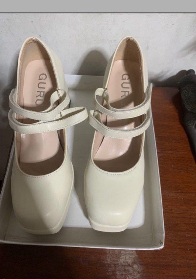 GURU Mary Jane Pump Heels - Beige (Category: Heels) located in Manila. Submitted by soleilstyle (Listing ID 1410214935, Image 2). Description: RFS: Too small for my feet The heels are 9cm high Light scratches on the shoes but they are not visible. Some stains can be removed by acetones. Still in good condition Includes: -shoes -box -leopard print insoles/cushion.