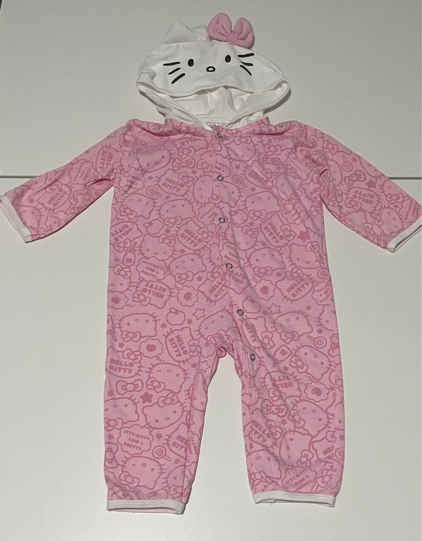Hello Kitty Hooded Romper / Onesie (Size L) (Category: Babies & Kids Fashion) located in Angeles City. Submitted by declutterko (Listing ID 1410245263, Image 1). Description: - Authentic, bought from the mall - Only used once or twice - For ages 2-3 years old depending on your baby’s height.
