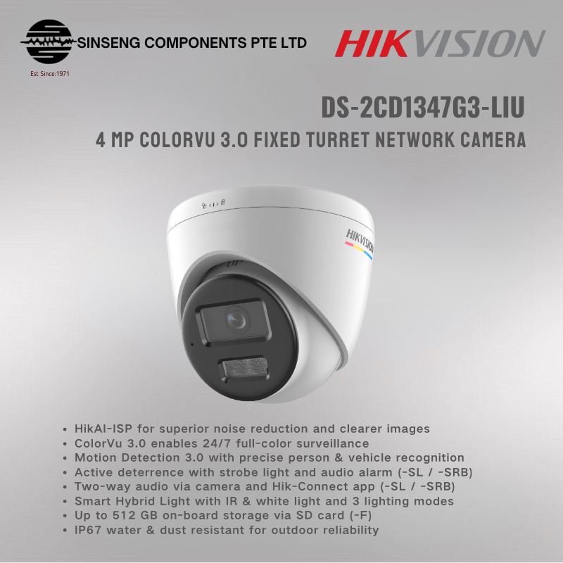 Hikvision G3 DS-2CD1347G3-LIU Audio 4MP ColorVu 3.0 Fixed Turret ...