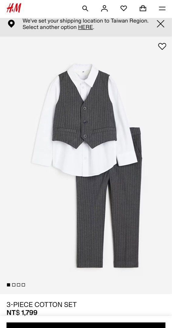 H&M 4 Piece Formal Set 9-12 months (Category: Babies & Kids Fashion) located in Marikina City. Submitted by itsjaneee (Listing ID 1410312066, Image 1). Description: H&M 4 piece formal set Includes: white button-down shirt, pinstripe vest, pinstripe pants, and black bow tie Pants feature an adjustable waistband Color: Dark Gray Used once .