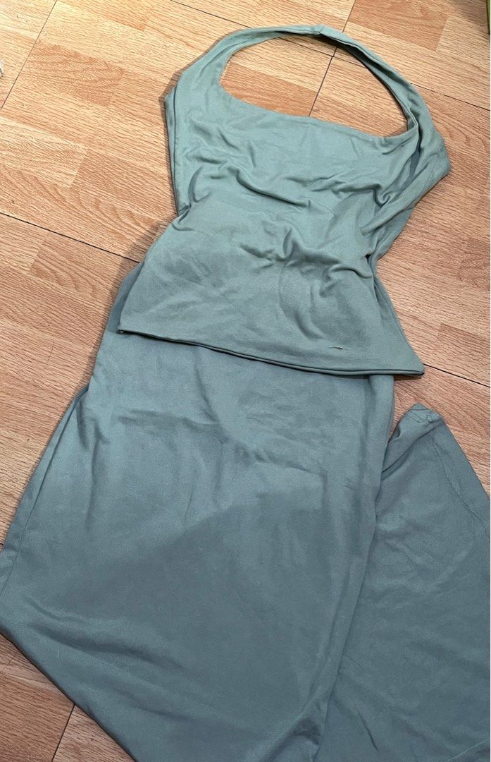 MERA Halter Top and Roberta Skirt Set (Category: Sets or Coordinates) located in Manila. Submitted by declutbyal (Listing ID 1410216676, Image 1). Description: NEED FUNDS FOR MY APICOECTOMY - Halter top and maxi skirt set - Color: sage green - Fabric: Soft, flowing material - Top: Simple, elegant design - Pants: Comfortable, relaxed fit - Perfect for a casual, stylish look.