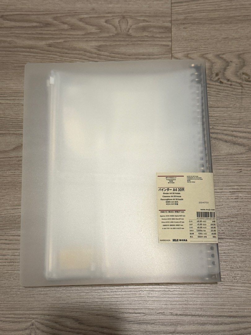 Muji A4 Binder Metal Rings (Category: Stationery & School Supplies) located in Makati City. Submitted by secondlife.inventory (Listing ID 1410293101, Image 1). Description: TAKE ALL FOR ₱450 Muji A4 Binder Brand New Unused With Receipt Sold in store for ₱325 Selling ₱200 A4 Pouch 6pcs take all for ₱250 No more haggling BGC pick up .