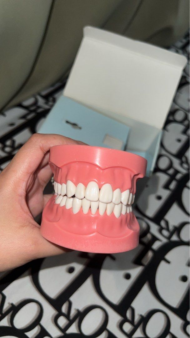 Trimunt Articulator (Category: Medical Supplies & Tools) located in Rodriguez. Submitted by dyancc (Listing ID 1410218302, Image 1). Description: - Dental model with upper and lower teeth arches - Features a pink gum base - Mounted on a sturdy metal stand - Perfect for educational purposes or demonstrations.