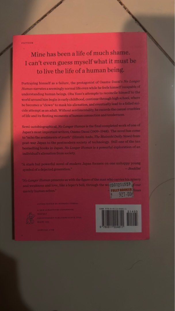 No Longer Human by Osamu Dazai (Category: Storybooks) located in Davao. Submitted by daalireza (Listing ID 1410312371, Image 2). Description: 📩 for more info!.