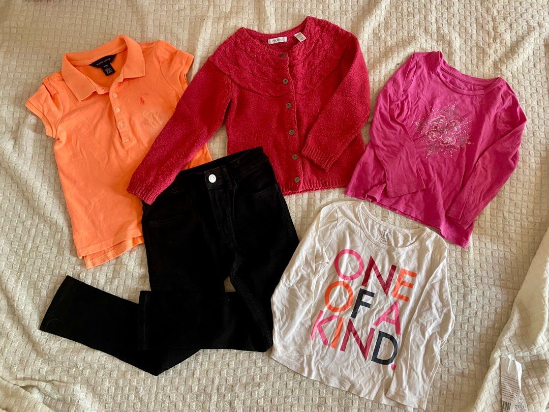 Original Kids' Clothing Set (Branded) (Category: Babies & Kids Fashion) located in Taguig. Submitted by ja.shop (Listing ID 1410243380, Image 1). Description: For ages 3-4 years: Bundle of Branded Kids’ Girl Clothes (Gap, Okaidi, Ralph Lauren) Defect: ralph lauren orange polo shirt with a little faded area.