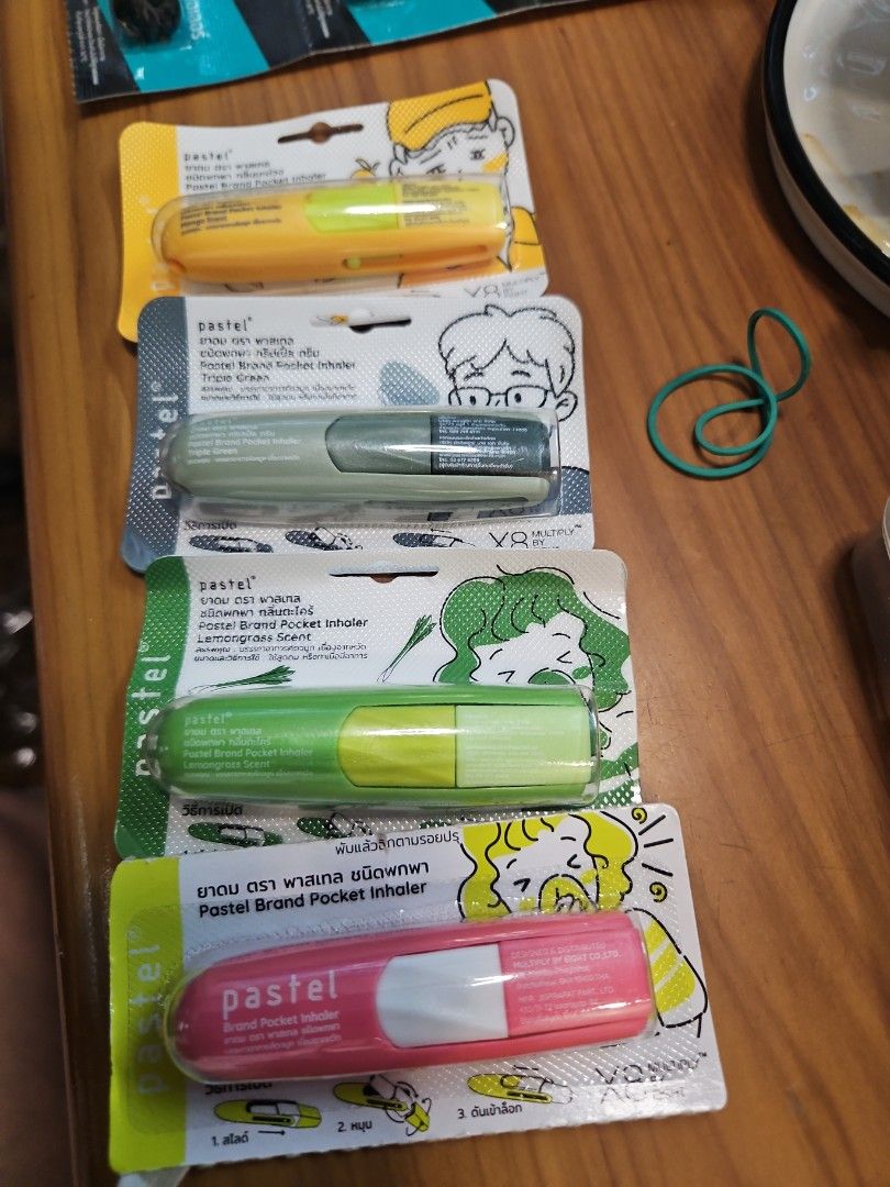 Pastel Brand Pocket Inhaler (Category: Medical Supplies & Tools) located in Manila. Submitted by hausofgadgetatbp (Listing ID 1410343442, Image 1). Description: - New Pastel Brand Pocket Inhalers - Available in multiple colors - Brand new and sealed - Pocket-sized for easy portability - Packaging includes information in Thai - Ideal for on-the-go use 120 per piece.
