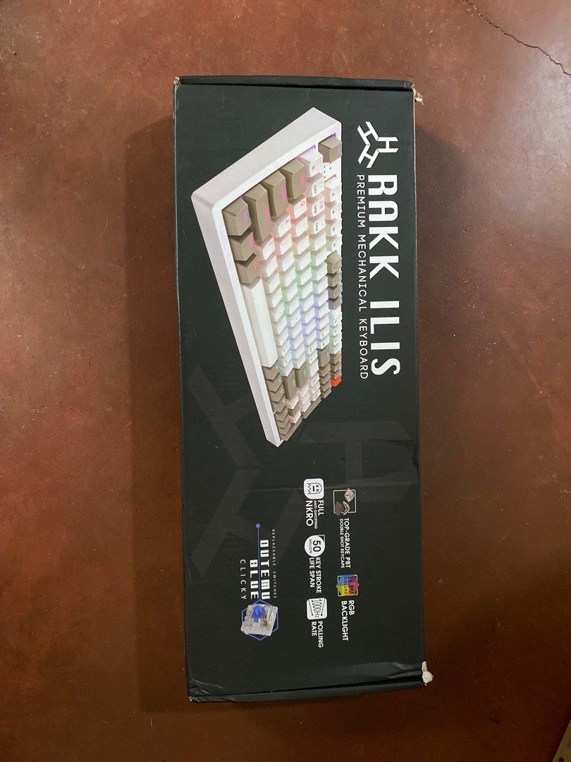 RAKK Ilis Premium Mechanical Keyboard (Category: Computer Keyboard) located in Manila. Submitted by .doms (Listing ID 1410222005, Image 1). Description: - RAKK Ilis mechanical keyboard - Outemu Blue clicky switches - Full NKRO - Premium PBT keycaps - Customizable RGB backlighting - 50 million keystroke lifespan - Ideal for gamers and typists.