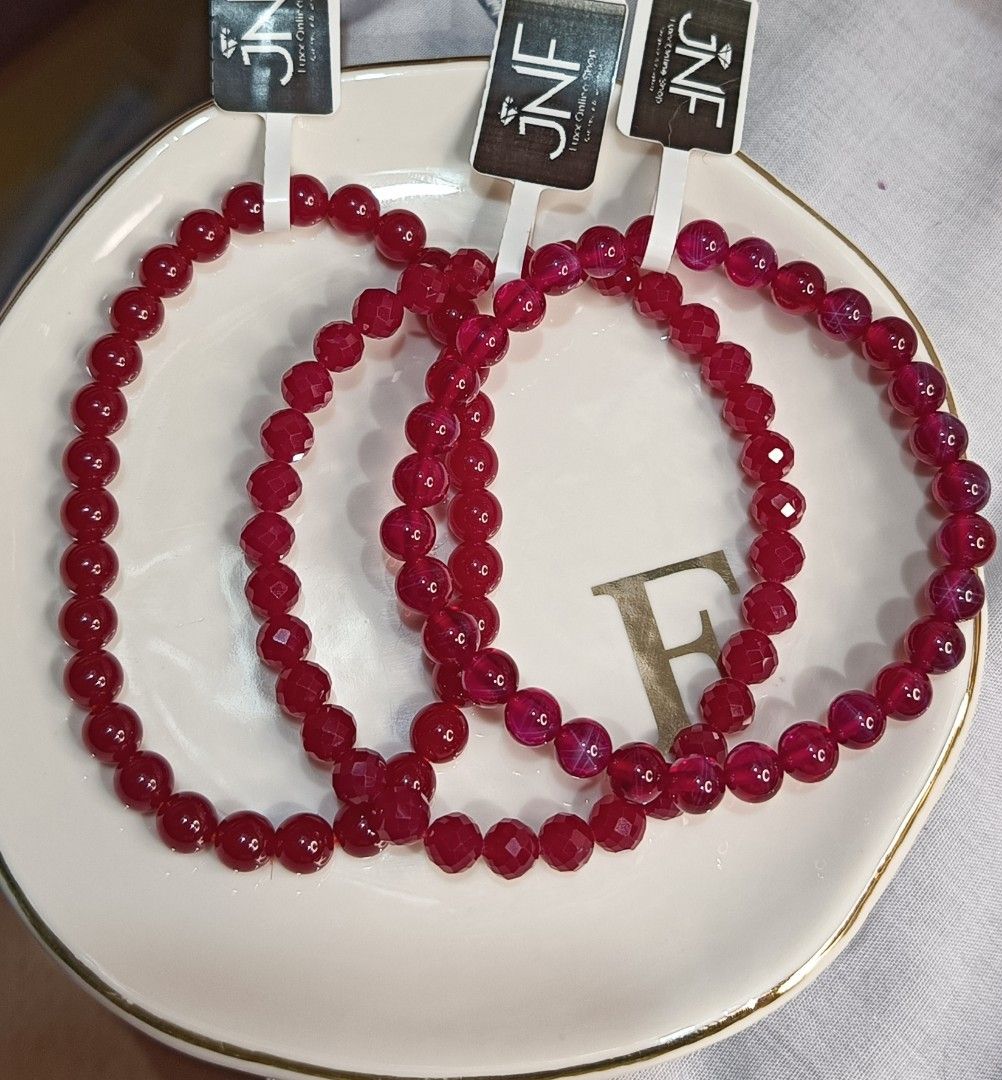 Starlight Ruby Bracelet with Certificate (Category: Bracelets) located in Mandaluyong City. Submitted by jennytuppe98873 (Listing ID 1407986806, Image 3). Description: Natural Stone ❤2-Natural Starlight Ruby 6mm /16cm with Certificate (sold) ❤2-Facetef Ruby 6mm-1800 (1pc left) ❤3-Round Ruby 6mm-1500 (2pc) pm me no haggle pls 🙏🥰.