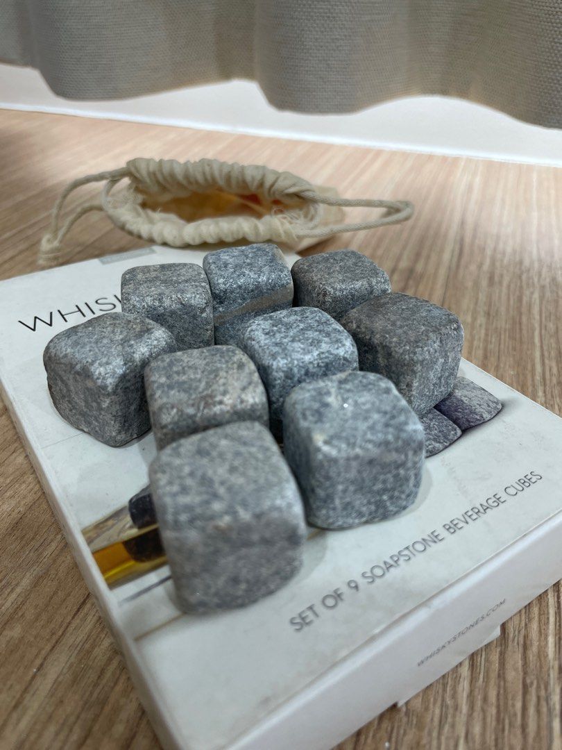 Teroforma Whiskey Stones (Category: Other Food & Drinks) located in Pasig City. Submitted by bcab93 (Listing ID 1410190306, Image 2). Description: Set of 9 natural stone cubes made to cool down spirits like whisky without diluting. Specifically designed not to react with water, alcohols, detergents or mild acids and will not scratch your glassware..