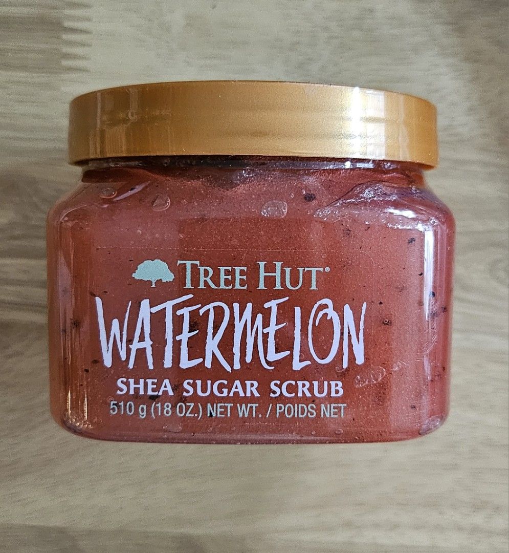 Tree Hut Watermelon Shea Sugar Scrub (Category: Bath) located in Taguig. Submitted by tin_toinker (Listing ID 1410254802, Image 1). Description: Tree Hut Watermelon Shea Sugar Scrub. Contains shea butter, niacinamide, and vegan collagen. Helps hydrate and glow. For external use only. Net weight is 510 g (18 oz).
