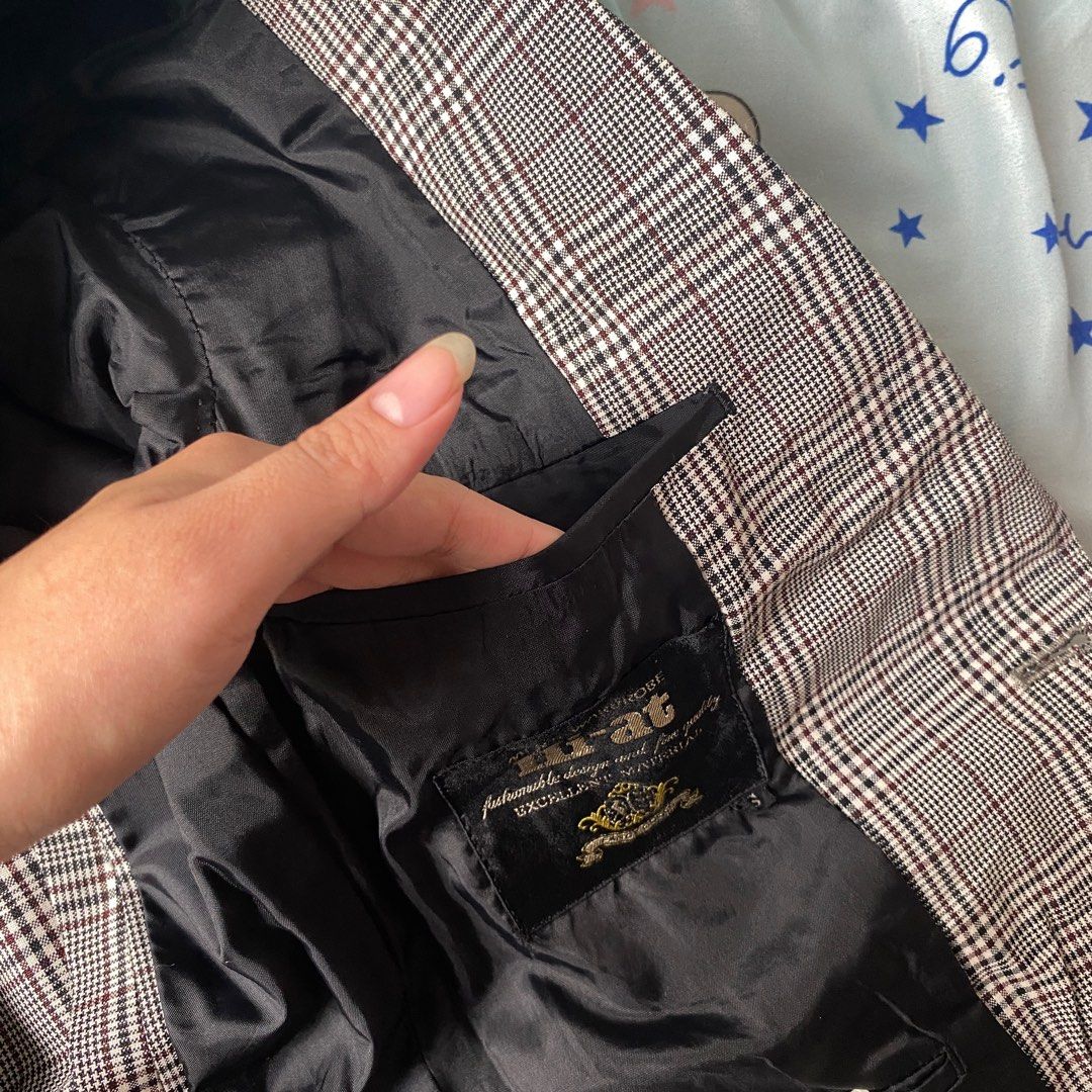 Vintage Plaid Checkered Gray Maroon Blazer (Category: Coats, Jackets and Outerwear) located in Taguig. Submitted by anndefined (Listing ID 1410191970, Image 3). Description: - Two front pockets and inner pockers - with shoulder pad - best fit xs-s.