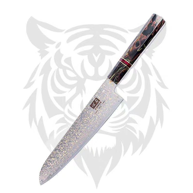 23cm SG2 Copper Damascus Gyuto (Category: Knives & Chopping Boards) located in Manila. Submitted by eaaee (Listing ID 1410507090, Image 1). Description: copper damascus cladding with a SG2 core steel -resin handle -stainless -SG2 core steel so it has an HRC of 62+-2 -23.5cm blade length * downpayment of 5,000 php is necessary -will take 7-10 days to arrive to the philippines (will give daily updates if needed) -comes in a box with a plastic sheat