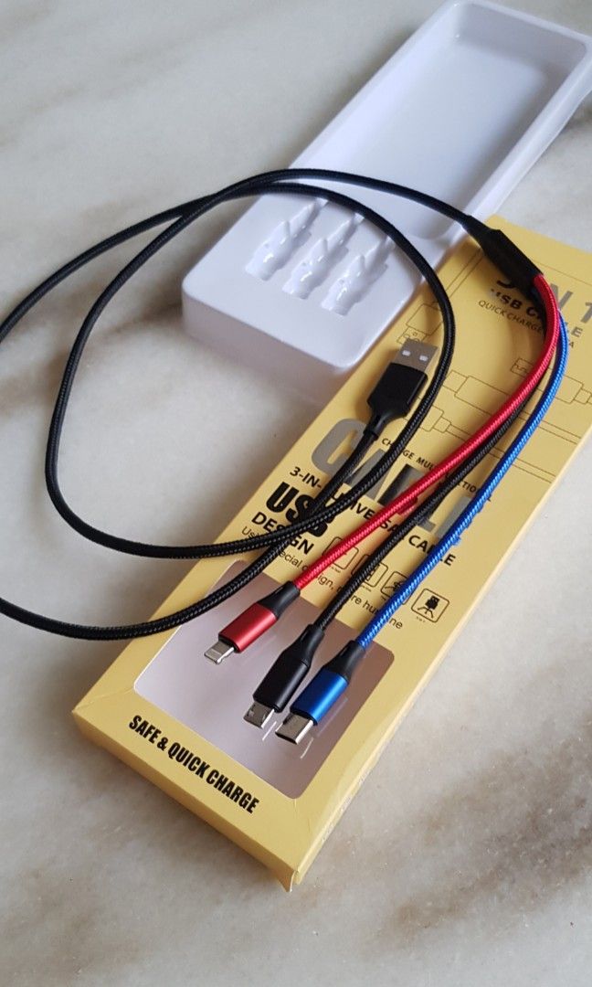 3-in-1 USB Cable Charge 3 devices Simultaneously
