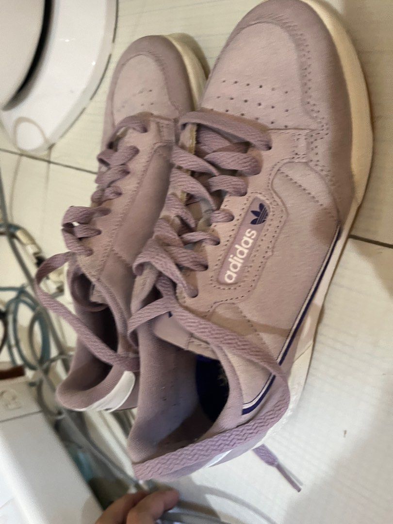 Adidas Continental 80s Sneakers (Category: Sneakers) located in Paranaque City. Submitted by aeyprel (Listing ID 1410515297, Image 2). Description: - Adidas Continental 80s sneakers - Lilac colorway - Adidas logo on tongue and side - Size: US 6, UK 4, JP 230 - Made in Indonesia - White sole with brown bottom - Lilac laces.