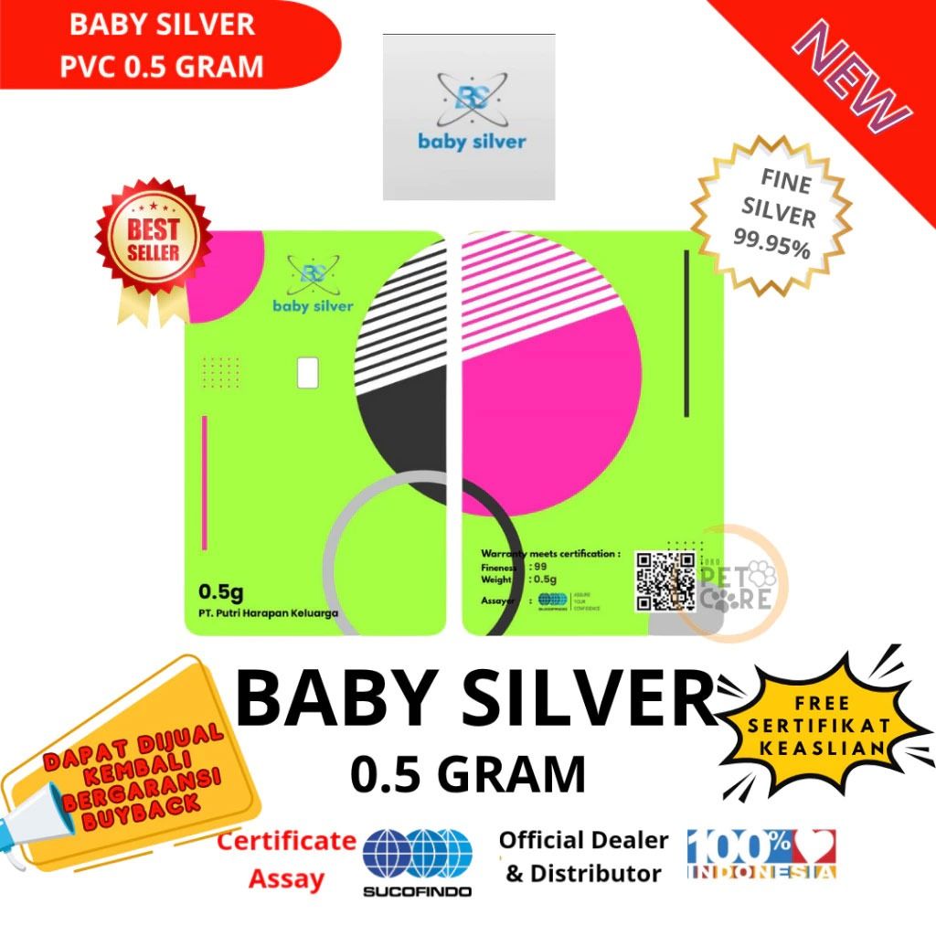 Baby Silver 0.5g Fine Silver Bar (Category: Currency) located in Quezon City. Submitted by victr2 (Listing ID 1410436852, Image 2). Description: Baby Silver 0.5g fine silver bar. 99.9% purity. Comes in card type packaging. Official dealer and distributor. Includes certificate of assay. Buyback guaranteed. Price is 380 PHP. Made in Indonesia..