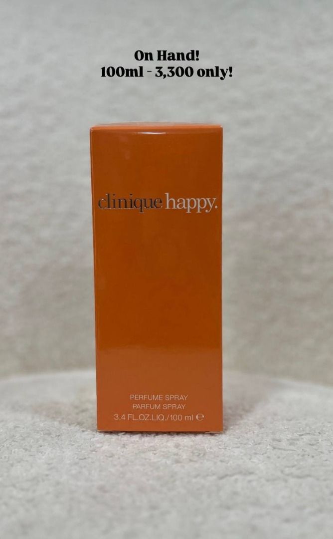 Clinique Happy for Her 100ml EDP (Category: Fragrance & Deodorants) located in Binan City. Submitted by rl.ldl (Listing ID 1410371633, Image 1). Description: Authentic Pefumes (Brand new and Sealed) Clinique’s bestselling women’s perfume. Every citrus-bright, floral-fresh note holds the promise of a happy day. Fragrance Family: Floral Fruity TOP NOTES: Ruby red grapefruit, mandarin, bergamot MIDDLE NOTES: Hawaiian wedding flower, morning dew orch