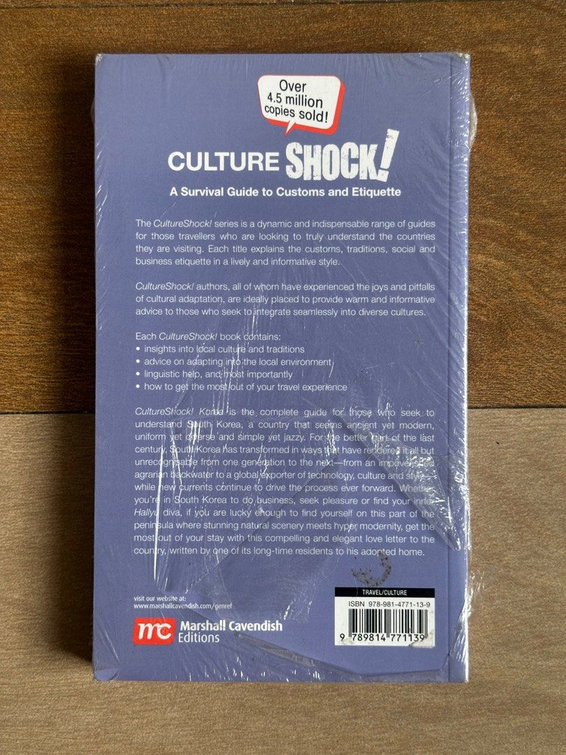 Culture Shock - Korea (Category: Storybooks) located in Manila. Submitted by fuzzyeyebrows (Listing ID 1410428727, Image 2). Description: - Culture Shock - Korea: A Survival Guide To Customs and Etiquette - Brand new and sealed - Perfect for travelers to South Korea - Learn about local customs and etiquette - Prepare for your trip with this informative guide.