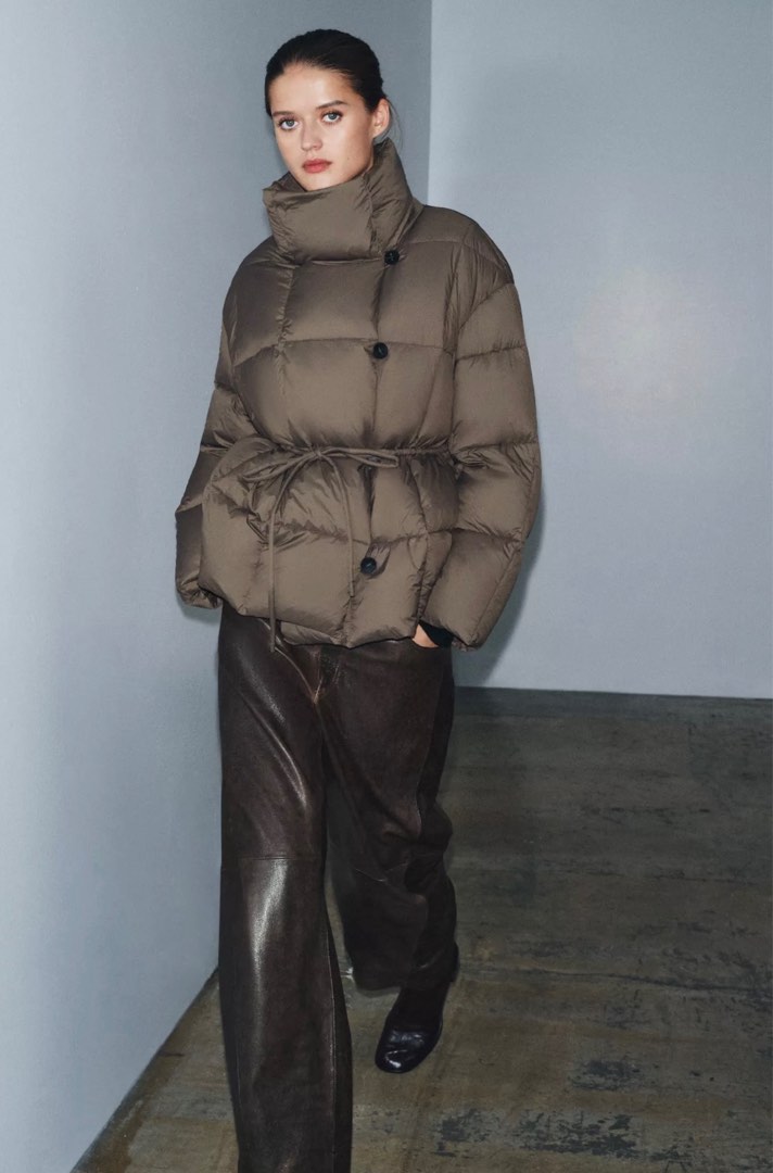 Current Season Zara ZW Collection Belted Down Puffer Jacket, Women's ...
