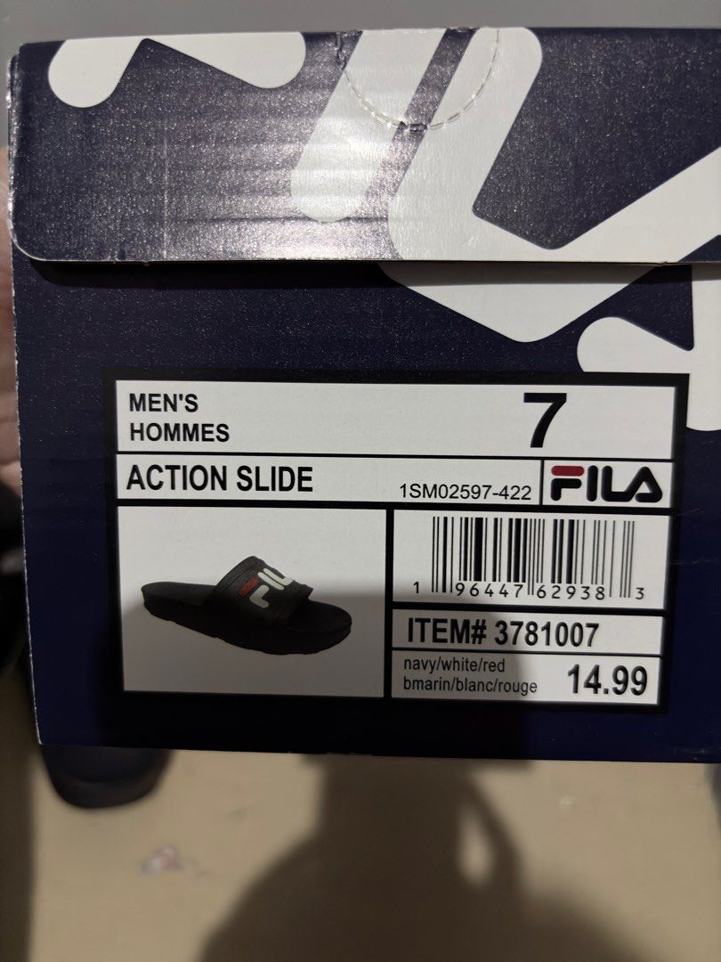 Fila Men's Action Slide (Navy Blue) (Category: Slippers & Slides) located in Tagum. Submitted by g4raj (Listing ID 1410398323, Image 2). Description: 🧾 Item: Fila Men's Action Slide (Navy Blue) 📏 Size: 7 💎 Quantity: 1 pc 💰 Price: ₱600 each 📍 Location: Tagum City 🚚 Delivery Options: Available via Flash Express or J&T Express, delivery fee depends on your location and will be shouldered by the buyer. Please manage your expectations. All items