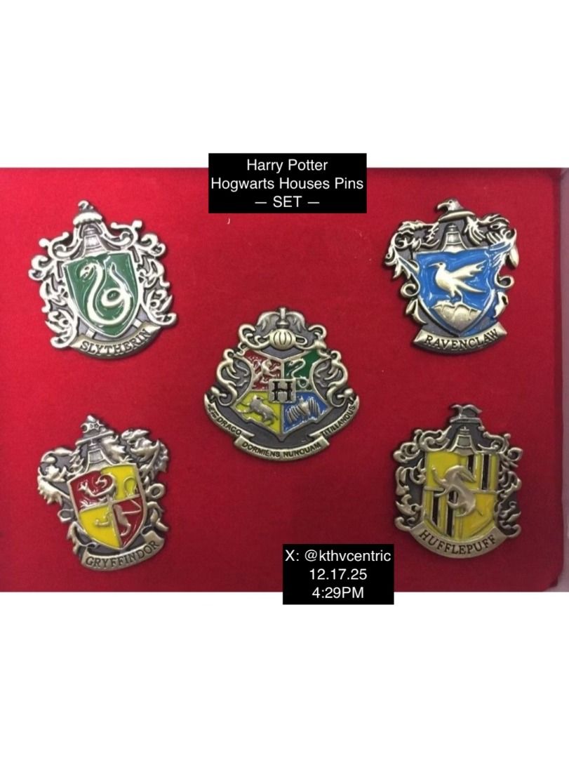Harry Potter Hogwarts House Pins set (Category: Western Merchandise) located in Mandaluyong City. Submitted by its_samiami (Listing ID 1333702366, Image 1). Description: #wts #lf #lfb #fs #ph #bns #onhand #harrypotter #potterhead #hogwarts HARRY POTTER HOGWARTS PINS Mint Condi MOP: Gcash, Maya, BDO MOD: Same-Day or Standard PAYO or DP-RB only, No COD 📍Mandaluyong City rfs: raising funds to hard bound my thesis paper also posted on my X account @