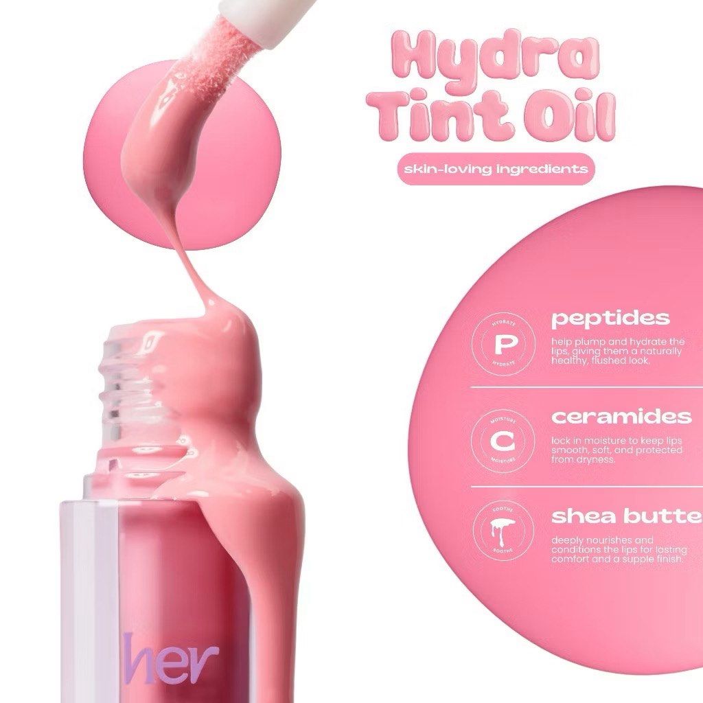 Her Hydra Tint Lip Oil (Category: Makeup) located in Quezon City. Submitted by shopnina (Listing ID 1410479478, Image 3). Description: Hydra Tint Oil is a hydrating, buildable tinted lip oil that nourishes your lips with a natural, glossy finish. The lightweight, non-sticky formula provides a burst of hydration while delivering a subtle hint of color that can be layered for a more intense look. SRP: ₱199 •₱88 only! •plus pasabuy fee: ₱20 •brand n