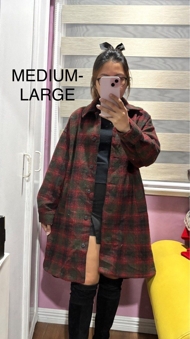 Maroon Plaid Coat Medium-Large (Category: Coats, Jackets and Outerwear) located in Binan City. Submitted by coat_inthemiddle (Listing ID 1410503515, Image 1). Description: - Medium-large size - Classic button-down design - Collared neckline - Red and green plaid pattern - Comfortable and versatile.