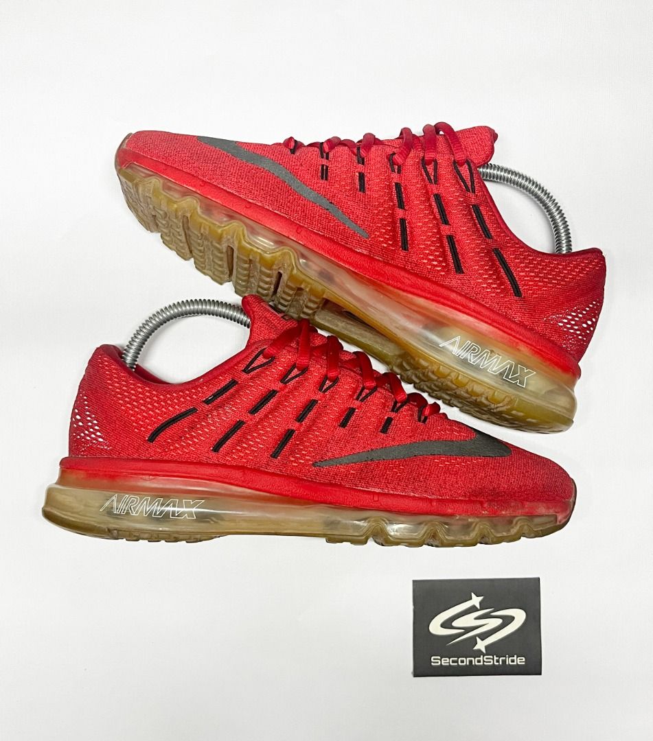 NIKE Air Max 2016 — ‘University Red’ (Category: Sneakers) located in Manila. Submitted by 2ndstride (Listing ID 1410388904, Image 2). Description: - Nike Air Max 2016 sneakers - Red mesh upper with black accents - Visible Air Max unit - Iconic Nike swoosh on sides - Soles show some wear.