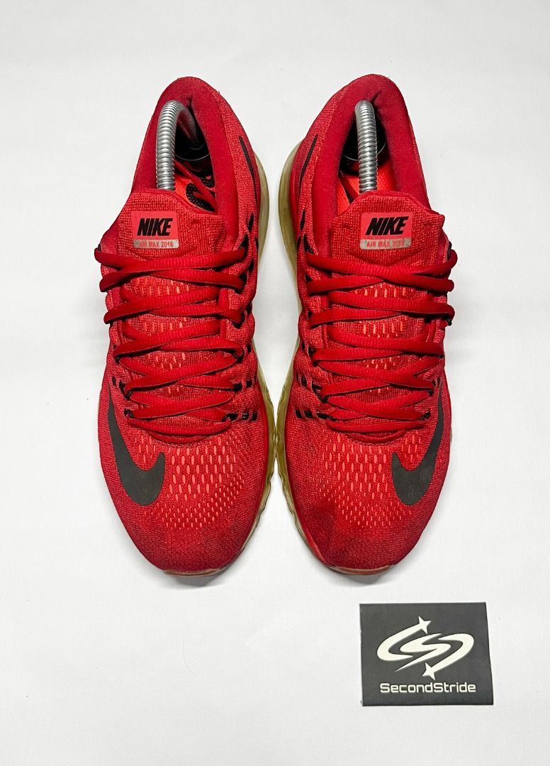NIKE Air Max 2016 — ‘University Red’ (Category: Sneakers) located in Manila. Submitted by 2ndstride (Listing ID 1410388904, Image 3). Description: - Nike Air Max 2016 sneakers - Red mesh upper with black accents - Visible Air Max unit - Iconic Nike swoosh on sides - Soles show some wear.
