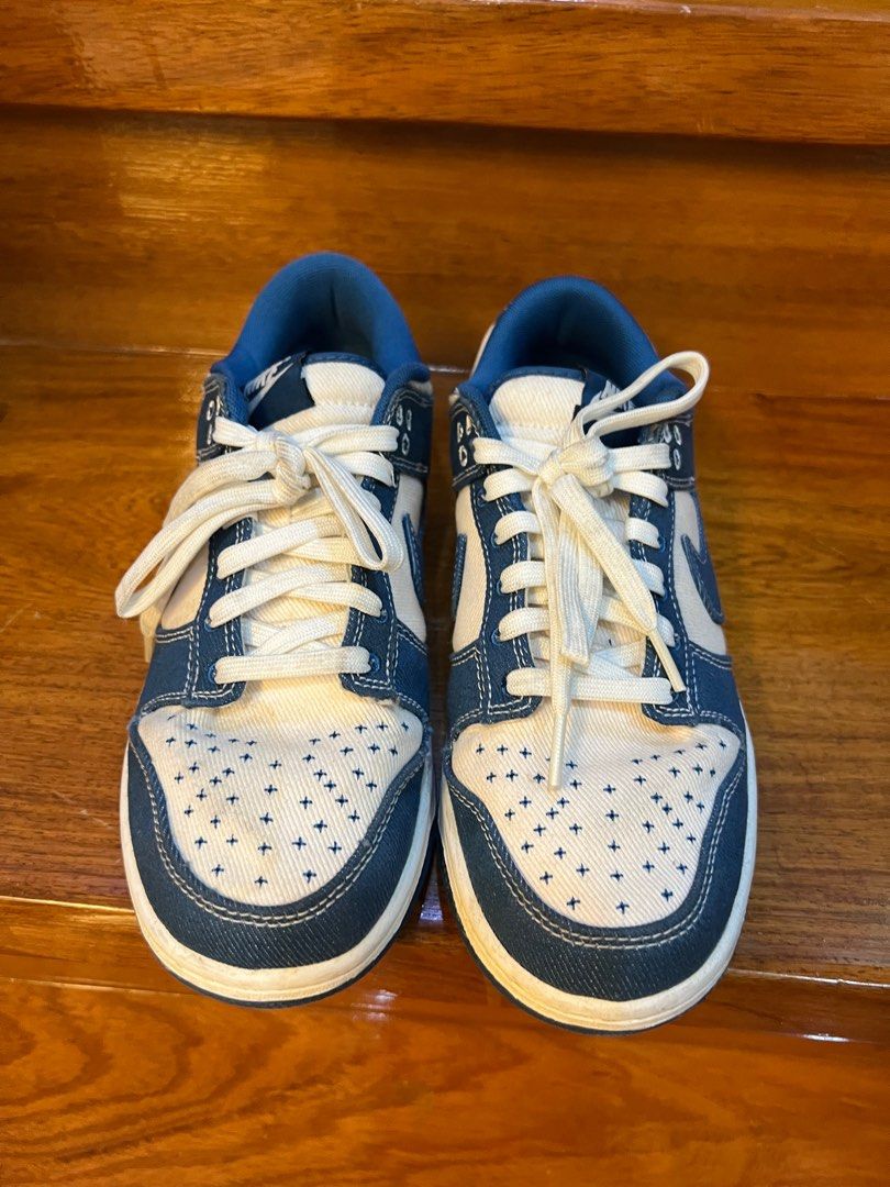 NIKE Dunk Low Industrial Blue Sashiko (Category: Sneakers) located in Makati City. Submitted by _gaby_ (Listing ID 1410529450, Image 2). Description: - Nike Dunk Low Industrial Blue Sashiko - Color: Summit White/Industrial Blue - Size: Womens US 8.5 - No box, No tags, No extra shoelaces - Worn a few times, A bit dirty - RFS: Decluttering - Open for negotiation.