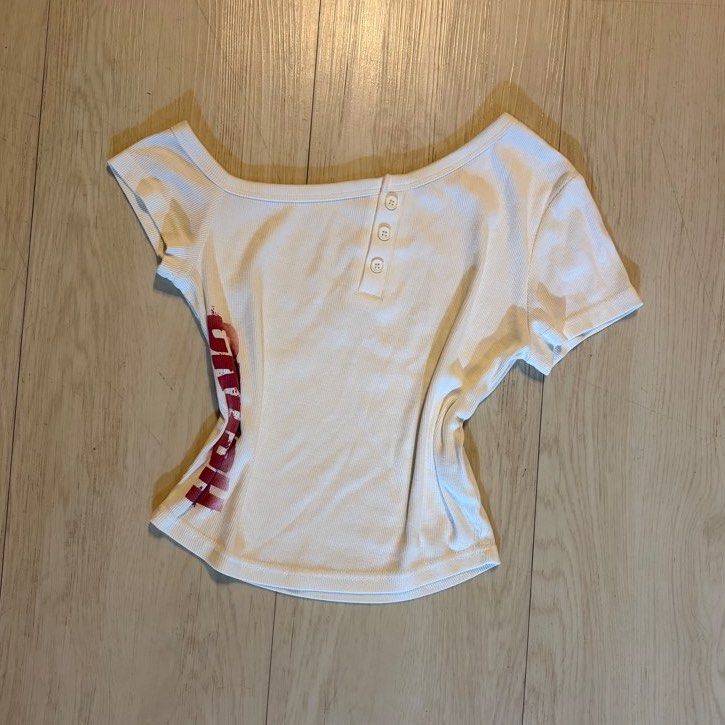 off shoulder top (Category: Shirts) located in Singapore. Submitted by prelovedbyisseyy (Listing ID 1410174158, Image 1). Description: has the word “ crush “ / xs -s / good quality / only worn 4 times.