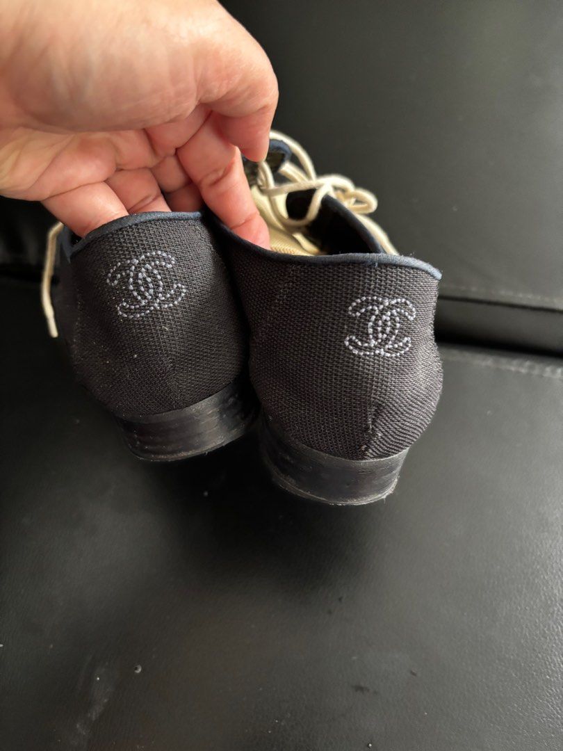 Sale!!!Authentic chanel shoes (Category: Sneakers & Footwear) located in Paranaque City. Submitted by dheng07 (Listing ID 1410381300, Image 1). Description: - Authentic Chanel lace-up shoes - Two-tone design: beige and black - Features Chanel logo - Size: 38.5C - Made in Italy - Quilted insole with Chanel logo - Includes original laces.