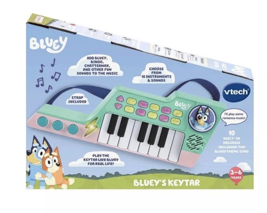 VTech Bluey's Keytar (Category: Musical Instruments) located in Manila. Submitted by totsandtoys (Listing ID 1410520910, Image 2). Description: VTech Bluey's Keytar = 2,590.