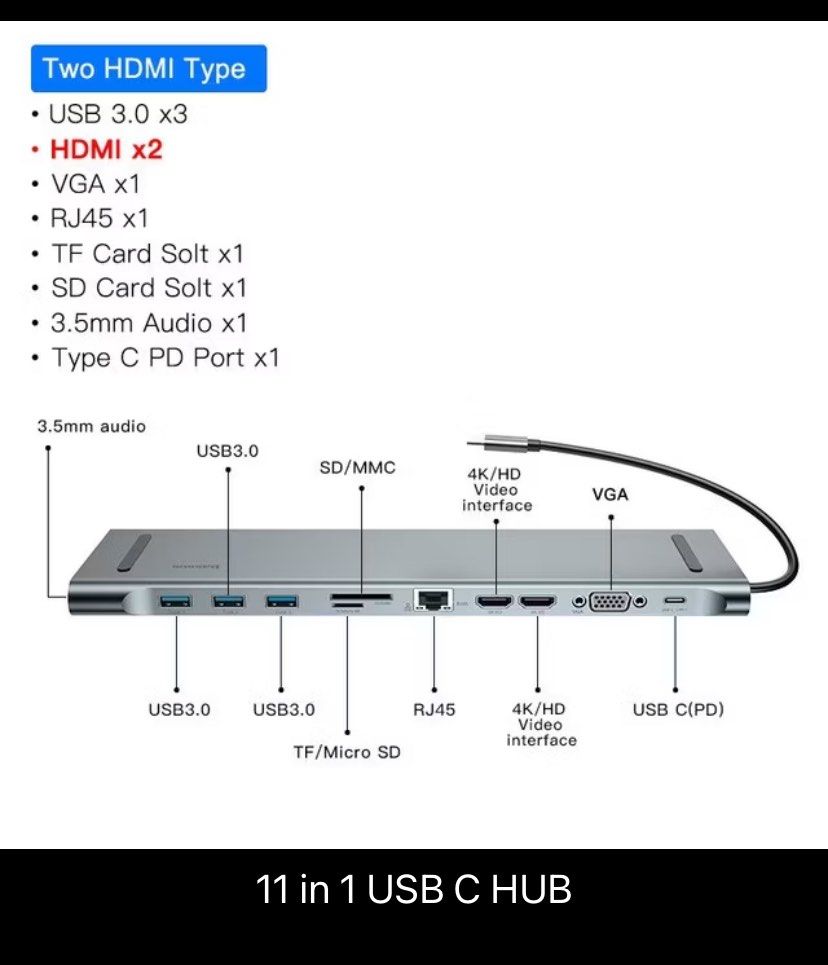 11 in 1 USB C Hub Baseus (Category: Cables & Adaptors) located in Antipolo. Submitted by ateg.thrifts (Listing ID 1410708989, Image 1). Description: Type c multifunctional intelligent HD HUB adapter baseus 11 in 1 Serves as a laptop stand as well Rfs: need funds Price in orange app is : 5k+.