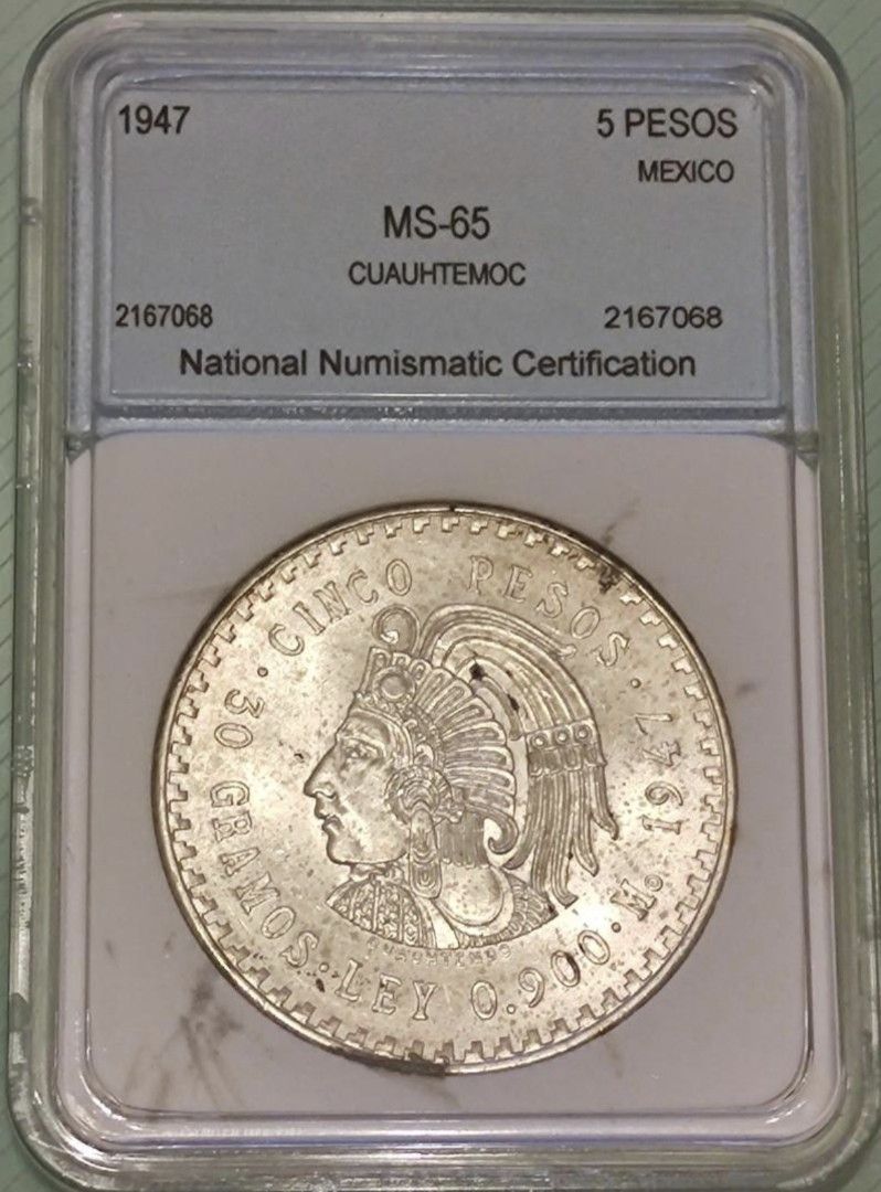1947年墨西哥5比索40mm大銀幣(特莫克瑪雅), 興趣及遊戲, 收藏品及紀念品, 錢幣- Carousell